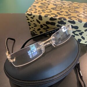 DOLCE & GABBANA DG1158-B 
Color 1055 Gold/Tort/Rhinestones 53mm Rimless Vintage